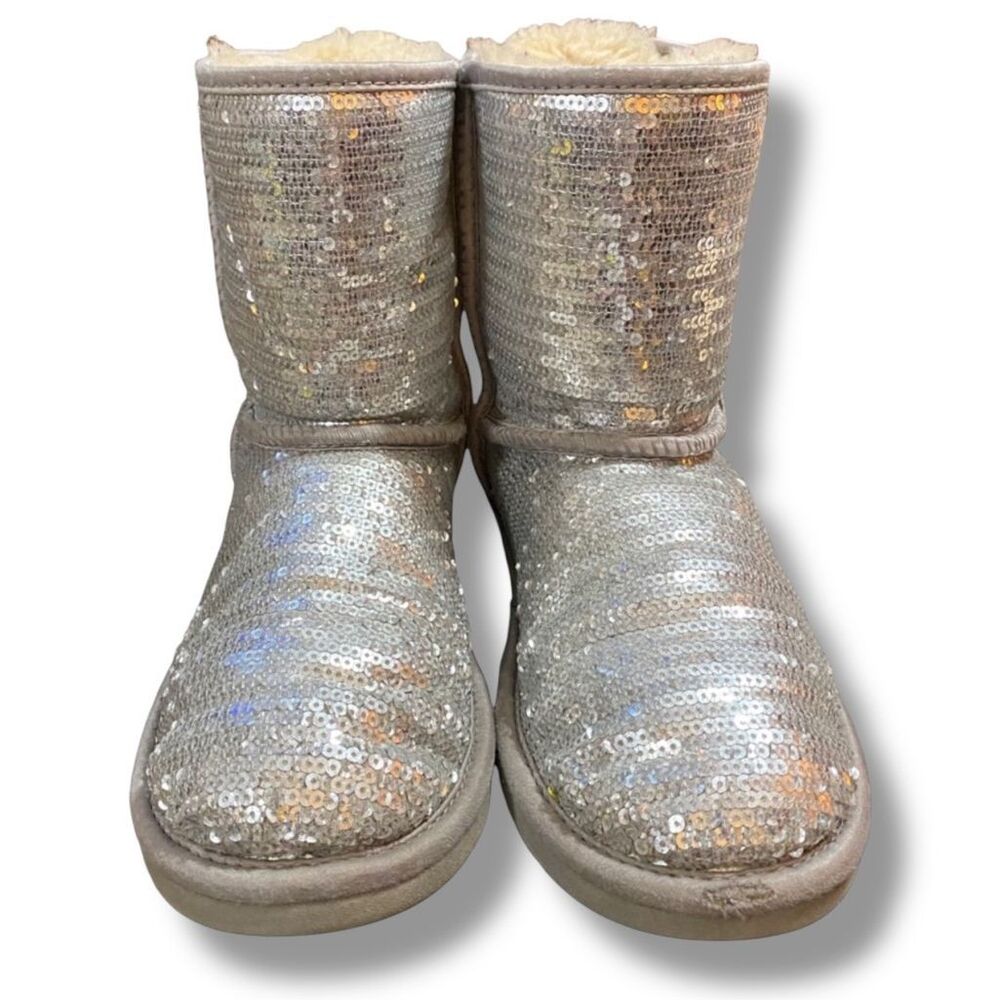 UGG Classic Short Silver Sequin Sparkle Boots - Picture 8 of 12